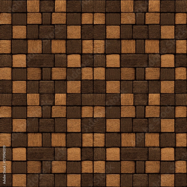 Fototapeta Woven wood texture with alternating dark and light brown squares pattern