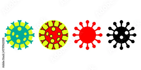 Fototapeta Set of Four Virus Icons Coronavirus Pathogen and Disease Graphic Symbols in Various Colors