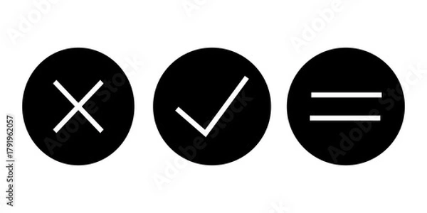 Fototapeta Minimalist Black and White Icons Incorrect Correct and Equals Symbols for UI Design
