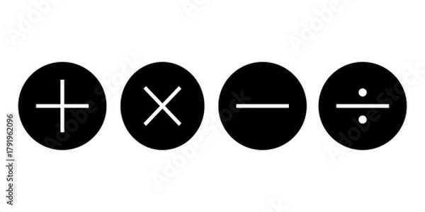 Fototapeta Minimalist Black and White Icons for Basic Arithmetic Operations Plus Multiply Minus Divide