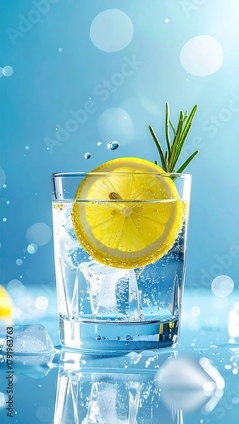 Fototapeta Refreshing drink with lemon slice