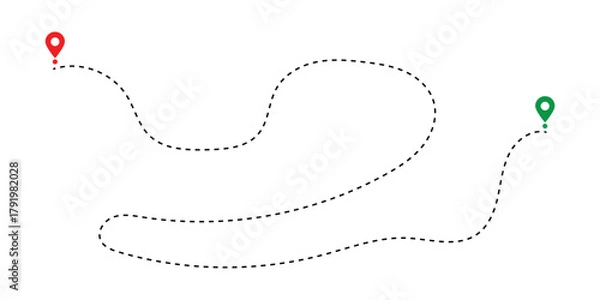 Fototapeta Map Route with Dotted Line and GPS Location Pointers - Navigation and Travel Path Vector in eps 10.