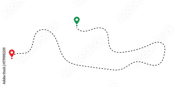 Fototapeta Map Route with Dotted Line and GPS Location Pointers - Navigation and Travel Path Vector in eps 10.