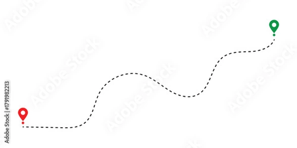 Fototapeta Map Route with Dotted Line and GPS Location Pointers - Navigation and Travel Path Vector in eps 10.