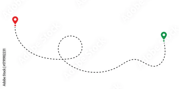 Fototapeta Dotted path with points. Map address location pointer symbol. Travel vector icon. Travel from start point and dotted line tracing in eps 10.