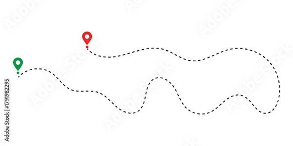Fototapeta Dotted path with points. Map address location pointer symbol. Travel vector icon. Travel from start point and dotted line tracing in eps 10.