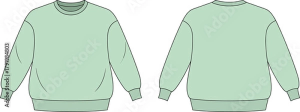 Obraz Unisex sweatshirt flat sketch vector, crewneck pullover CAD drawing, long sleeve sweater fashion template, apparel design technical illustration