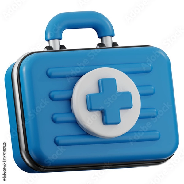 Obraz 3D first aid kit icon. 3D icon render of first aid kit with transparent background.