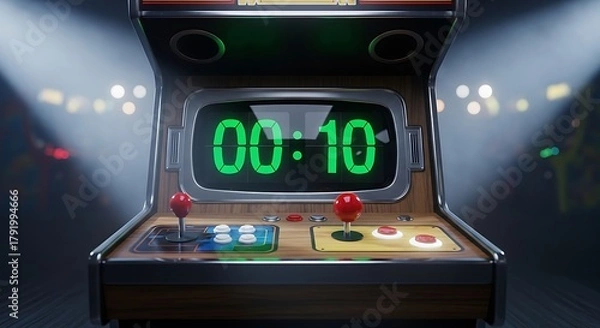 Fototapeta Nostalgic retro arcade game beckons for a thrilling round, perfect for gaming enthusiasts & vintage vibes, offering fun & entertainment in a digital world