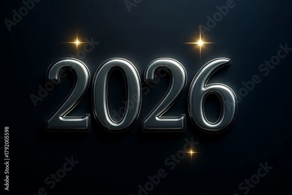 Fototapeta “Luxury 3D 2026 New Year text design with golden glow and embossed metallic shine.”
