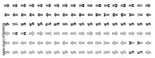 Fototapeta Bidirectional left and right arrows Icons Set Black and  White Outline Directional Symbols Vector Collection.