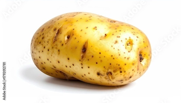 Fototapeta Uncooked tan potato on white backdrop