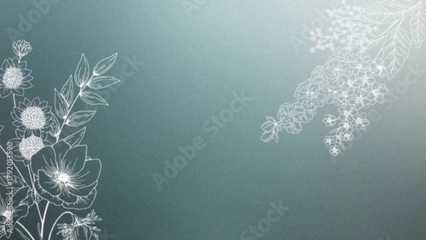 Obraz Elegant Blue Background with White Floral Line Art