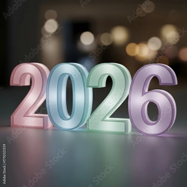 Fototapeta Illuminated 2026 numbers with bokeh background
