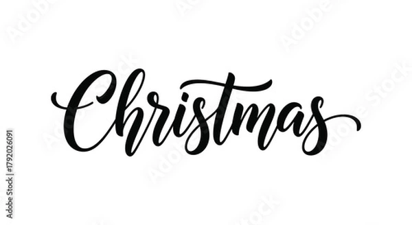 Fototapeta Elegant black calligraphy script spelling the word christmas on a white background
