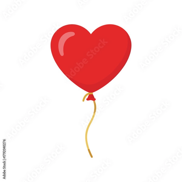Obraz Red heart balloon floating isolated on white background, vector illustration isolated on white background, Vector