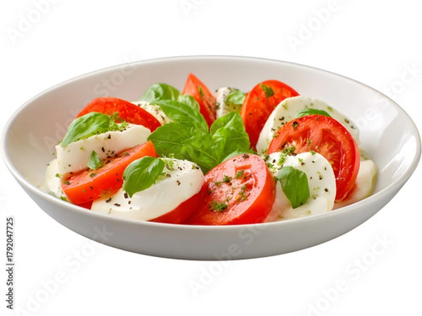Fototapeta Fresh Caprese salad with mozzarella, tomatoes, and basil isolated on transparent background, symbolizing Italian cuisine and freshness.