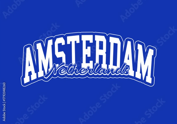 Fototapeta Retro college varsity typography Amsterdam slogan with grunge effect for jersey, t-shirt, or wall art design - Vector