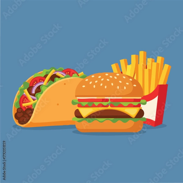 Obraz Classic cheeseburger focused as main subject.