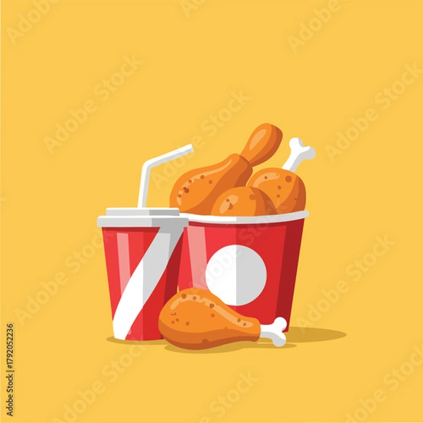 Obraz Crispy fried chicken bucket with beverage.