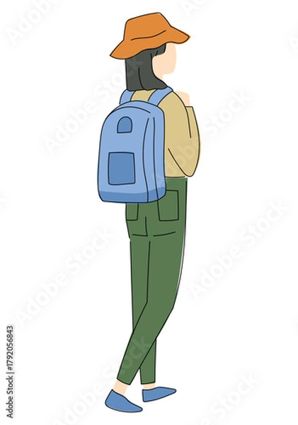 Fototapeta ゆるかわいいアウトドア私服女性のシルエット