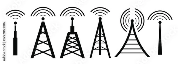 Fototapeta Set of communication signal tower vector illustration