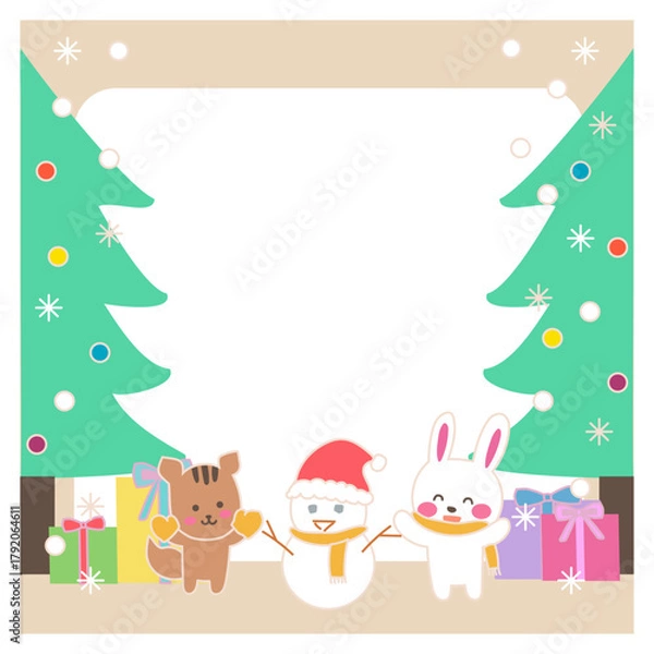 Obraz 動物のクリスマスフレームうさぎリス