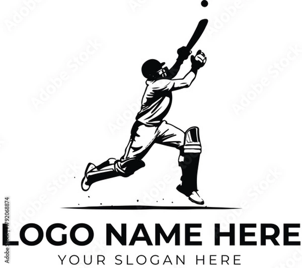 Obraz Cricket player logo vector in dynamic batting pose with gear for sports branding, team identity, or athletic merchandise