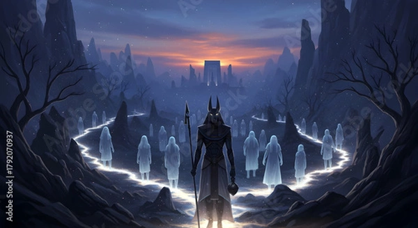 Fototapeta Anubis standing vigil over the souls of the departed background 94790283 1