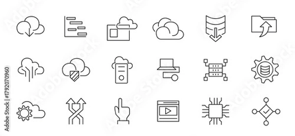 Obraz Data storage thin line icon set. Big data, data security, data storage, data visualization, data management, database, sever, monitoring, network,cloud computing