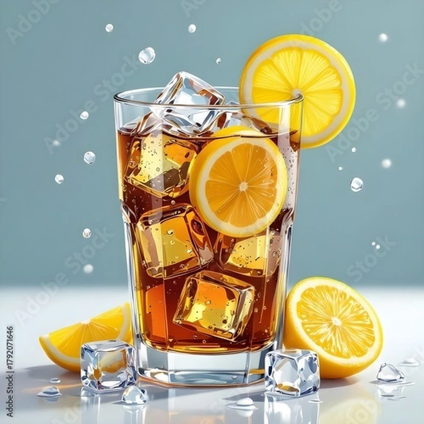 Fototapeta glass of cola with lemon and ice