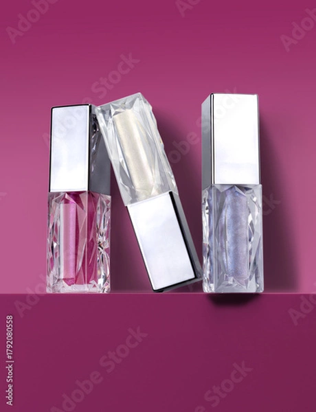 Fototapeta Liquid lip gloss applicator and package mockup, beauty make up product