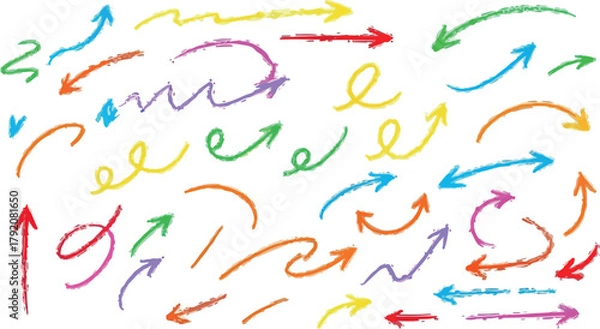 Obraz Hand Drawn Arrows in Various Styles and Colors | Colorful Directional Vector Illustration for Design Elements, Infographics, and Presentations