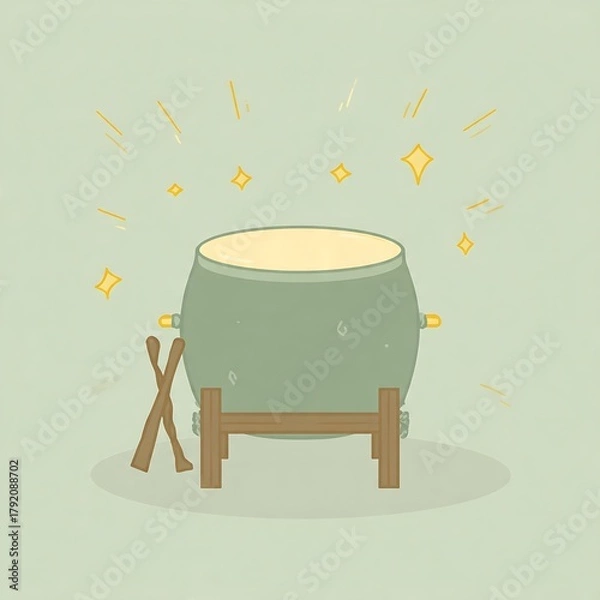 Fototapeta Vintage wooden chair and table illustration with book, isolated cafe interior design object