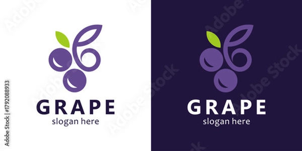 Fototapeta Grape fruit logo design template illustration. Simple modern grape concept vector design icon graphic symbol