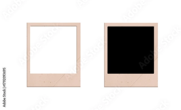 Fototapeta Empty Polaroid photo frame isolated on a transparent background, Retro empty photo frame isolated on white background,
