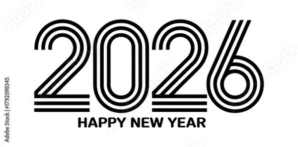 Fototapeta Happy New Year 2026 graphic with bold, stylized numbers and text.