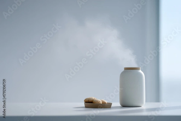 Obraz beautiful morning routine unfolds in soft light by window featuring tea set and breakfast