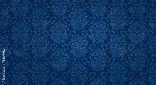 Fototapeta Elegant blue damask background with intricate floral patterns, ideal for luxury designs and vintage-themed projects, adding a touch of classic sophistication.