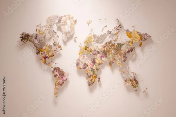 Obraz world map on wall with cultural data that pops up on hover revealing impact of modern art on culture