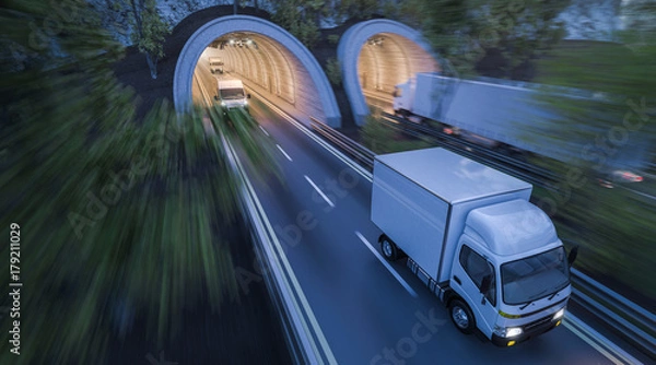 Obraz Various Commercial Vehicles Moving through Tunnels