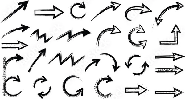 Fototapeta ink brush hand drawn arrows vector collection black sketch directional icons for graphic design and educational use