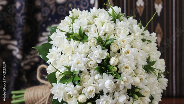 Obraz Exclusive bouquet made of Javanese jasmine flowers with green leaf accents