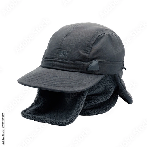 Obraz Dark cap with ear flaps against black background