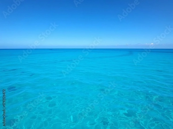 Fototapeta Vast, tranquil azure ocean expanse meeting a clear horizon, ocean,  tranquil