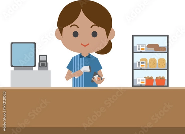 Obraz レジで接客をする外国人女性店員のイメージイラスト