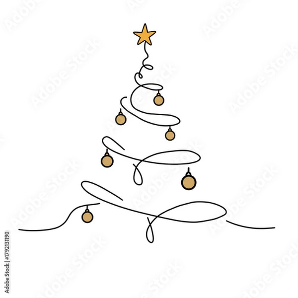 Fototapeta Minimalist Christmas tree: Simple illustration of a Christmas tree adorned with ornaments and a star, capturing the essence of the festive season.