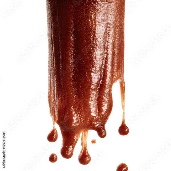 Fototapeta Dense, viscous brown liquid drips from an unseen object