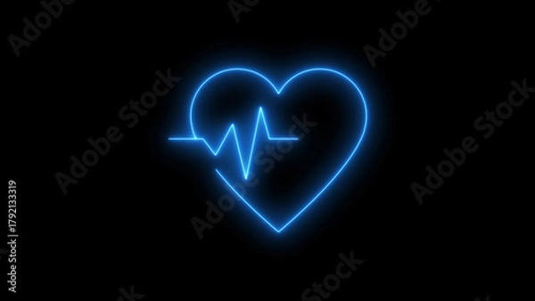 Fototapeta Glowing neon Heartbeat ECG Icon on Black Background. Abstract medical, health, pulse, cardiology for tech UI or cyber design.