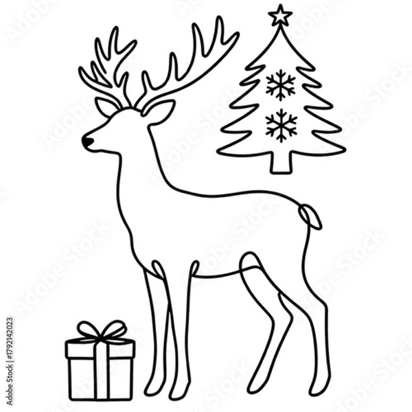 Obraz reindeer with christmas tree and gifts